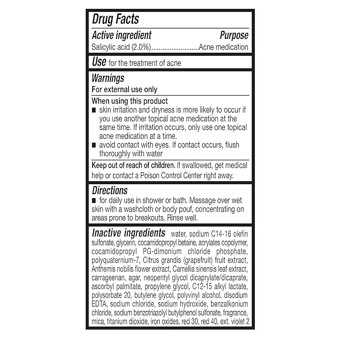 Amazon Basics Clarifying Pink Grapefruit Body Wash, 2% Salicylic Acid Acne Treatment, Dermatologist Tested, 8.5 Fl Oz (Pack of 4) (Previously Solimo)