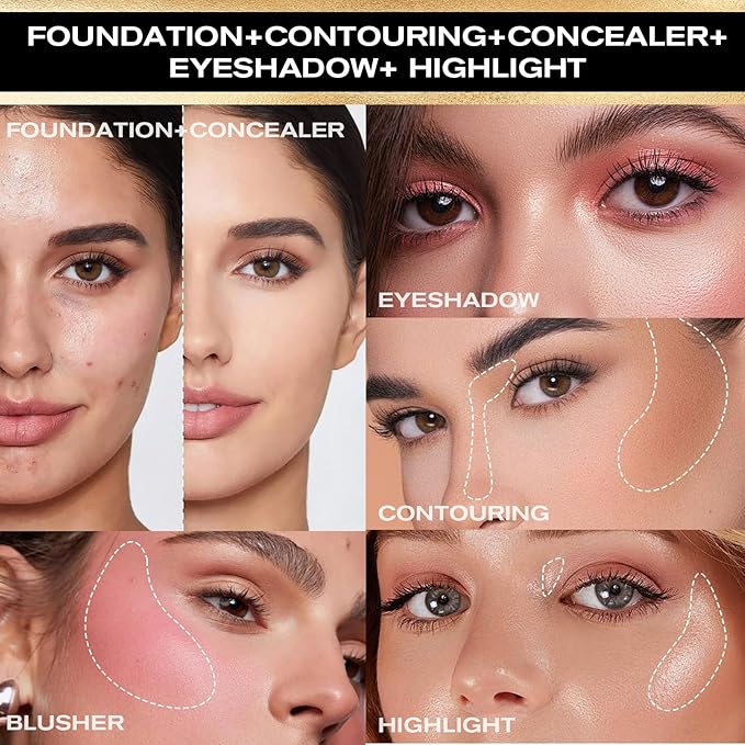 16 Color (Waterproof All-in-One Palette) Highlighter + Concealer + Eyeshadow + Blush, all in one makeup palette, Crease-Proof & Sweat-Resistant for Flawless Glow, Travel-Friendly Cosmetic Set