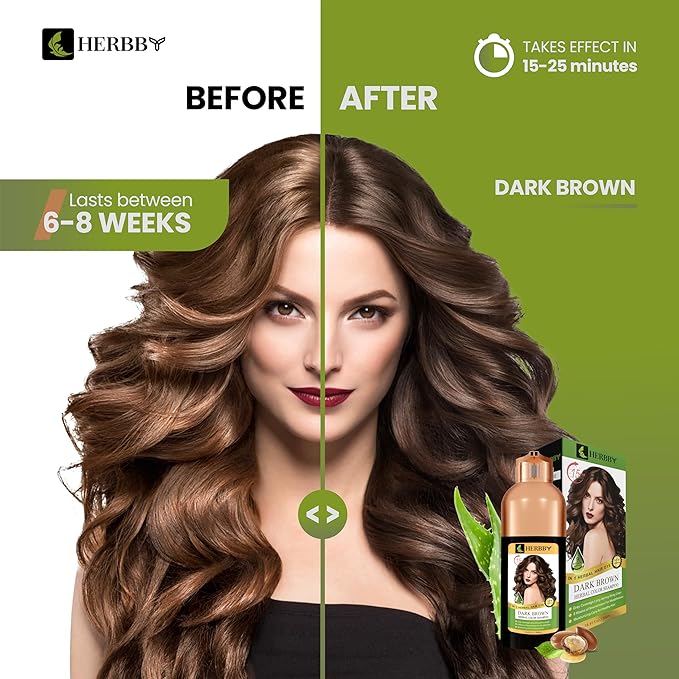 Hair Color Shampoo for Gray Hair Coverage&Color Transform with 9 Herbal Extracts –Long Lasting(6-8 Weeks),Shiny,Evenly Colored,Instant Hair Dye Shampoo&Conditioner, 500 Ml (DARK BROWN COLOR)