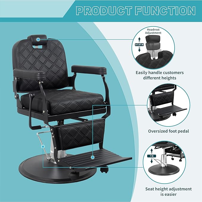 Barber Chair Hair Salon Chair,Heavy Duty 700 LBS, for Hair Stylist Barber Beauty Tattoo Massage(Black Black)