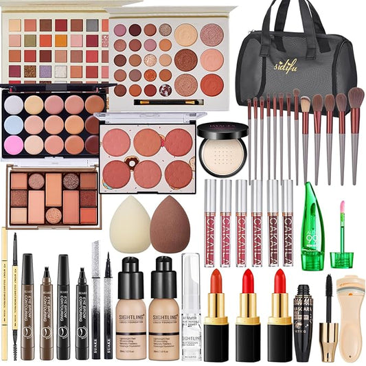 All in One Makeup Kit for Women Full Kit, Travel Makeup Kit, Makeup Gift Set for Women & Girls, Makeup Essential Bundle Include Foundation Eyeshadow Palette Lipstick Eyebrow Pencil Cosmetic Brush Set