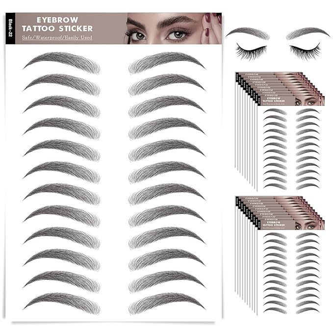 20 Sheets 240 Pairs Eyebrow Tattoo Sticker Waterproof 4D Hair-Like Natural Fake Tattoo Eyebrows Transfers Stickers Peel Off Brows Grooming Shaping Sticker in Vibrant Miami,Black
