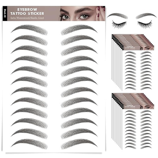 20 Sheets 240 Pairs Eyebrow Tattoo Sticker Waterproof 4D Hair-Like Natural Fake Tattoo Eyebrows Transfers Stickers Peel Off Brows Grooming Shaping Sticker in Vibrant Miami,Black