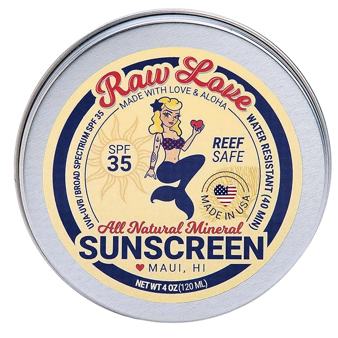 Raw Love Reef Safe Sunscreen SPF 35 | Mexico & Hawaii Approved Biodegradable Sunscreen | Travel Friendly, Water Resistant, Natural, Organic Ingredients | Broad Spectrum Mineral Zinc Oxide | 4 Oz