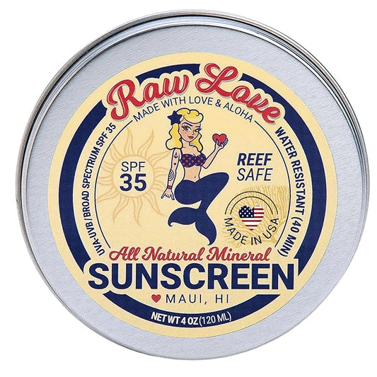 Raw Love Reef Safe Sunscreen SPF 35 | Mexico & Hawaii Approved Biodegradable Sunscreen | Travel Friendly, Water Resistant, Natural, Organic Ingredients | Broad Spectrum Mineral Zinc Oxide | 4 Oz