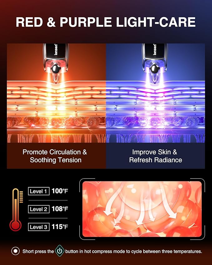 kensen Heated Muscle Scraper Tool - 2025 New Electric Fascial Knife for Deep Tissue Massage with Light-Care 4 Modes 3 Heating 3 Vibration for Athletes Workers Soothing Whole Body Gua Sha Tool Gift