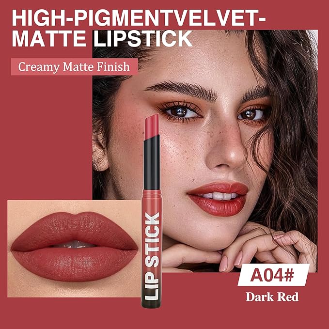 Rose Wood Matte Lipstick，Creamy Silky Matte+Lipsticks，Hydrating Balm-in-Lipstick，Velvety Finish for Women Daily Lip Makeup，High-pigment Formula，Easy to use and color，Vegan & Cruelty-Free 04#