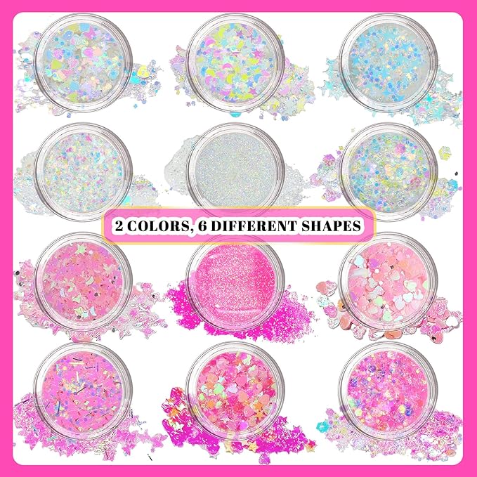 12 Colors Face Glitter Body Glitter Gel Set, Makeup Gel for Body, Hair, Face and Eye, Suitable for Musical Festival Carnival Dance Halloween Party Beauty Mermaid Sequins Makeup