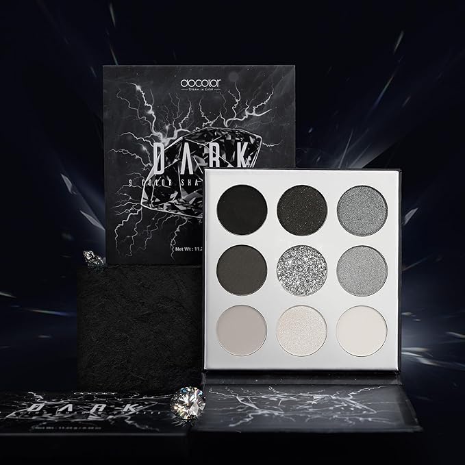 docolor Eyeshadow Palette 9 Colors Black Eyeshadow Gemstone Shadow Palette Highly Pigmented Mattes Shimmers Smokey Glitter Cream Colorful Powder Blendable Long Lasting Waterproof Makeup Palette