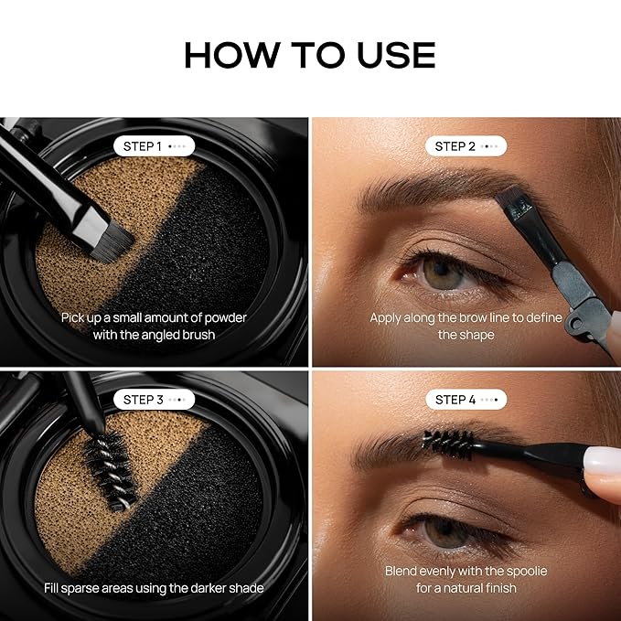 Eyebrow Powder Kit for Women – Dual Cushion Eyebrow Color Palette with Light Brown & Black Shades – Long-Lasting, Smudge-Proof Eye Brow Kit with Built-In Brush and Foldable Mirror
