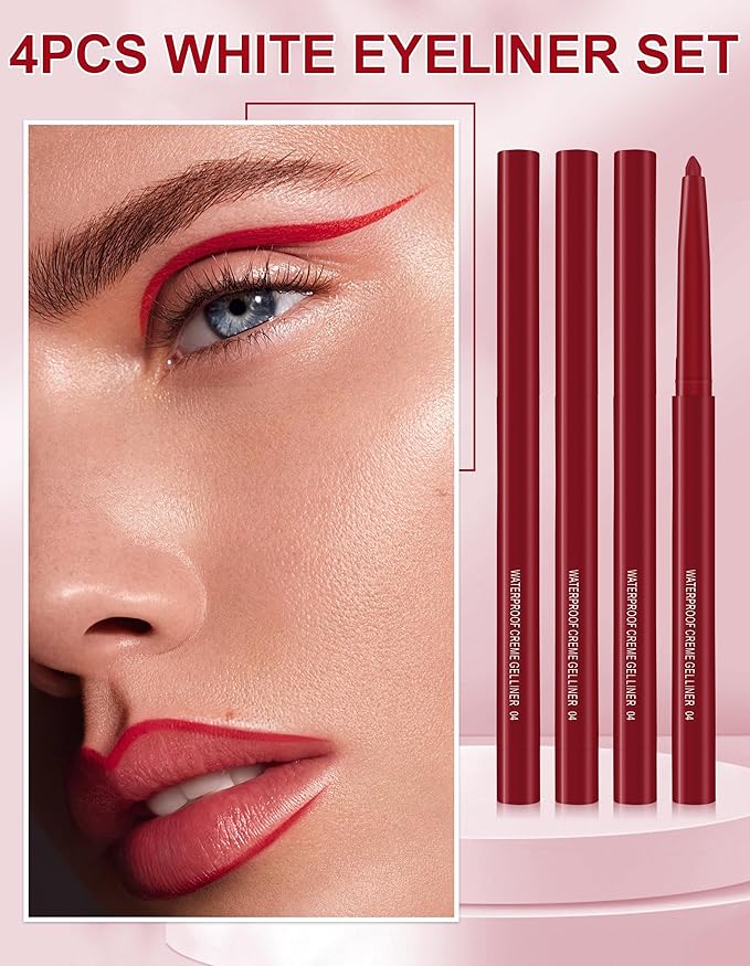 4PCS Dark Red Eyeliner Pencil, Eye Liner Pencils, Waterproof Smudge Proof Long-lasting, High-Pigmented Colorful Eye Liner Pencils, Retractable Eyeliner