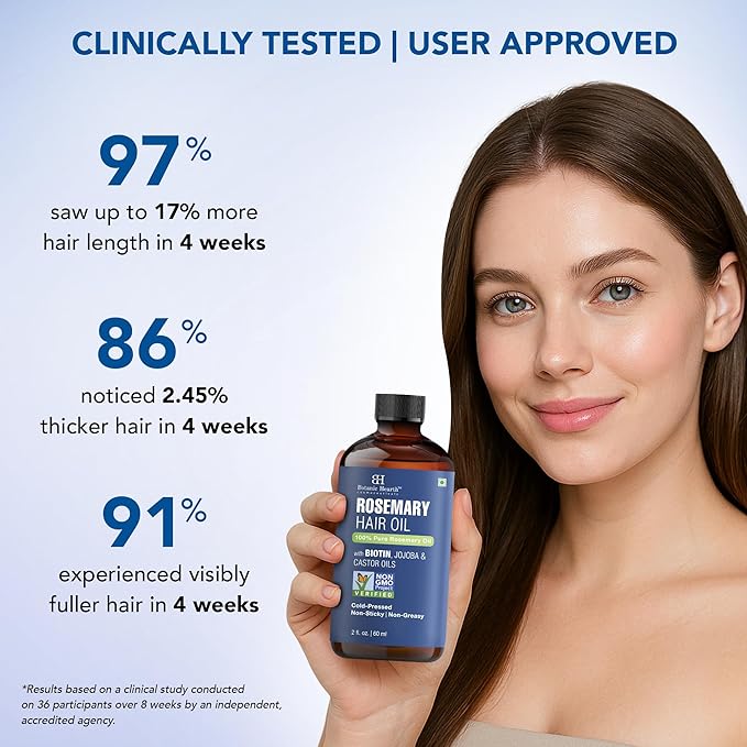 Botanic Hearth 100% Pure Rosemary Oil For Hair Growth | Infused with Biotin, Jojoba & Castor Oil | Hair Oil Repairs Dry Damaged Hair, Strengthening, Healthier - Hair Tonic, 2fl oz