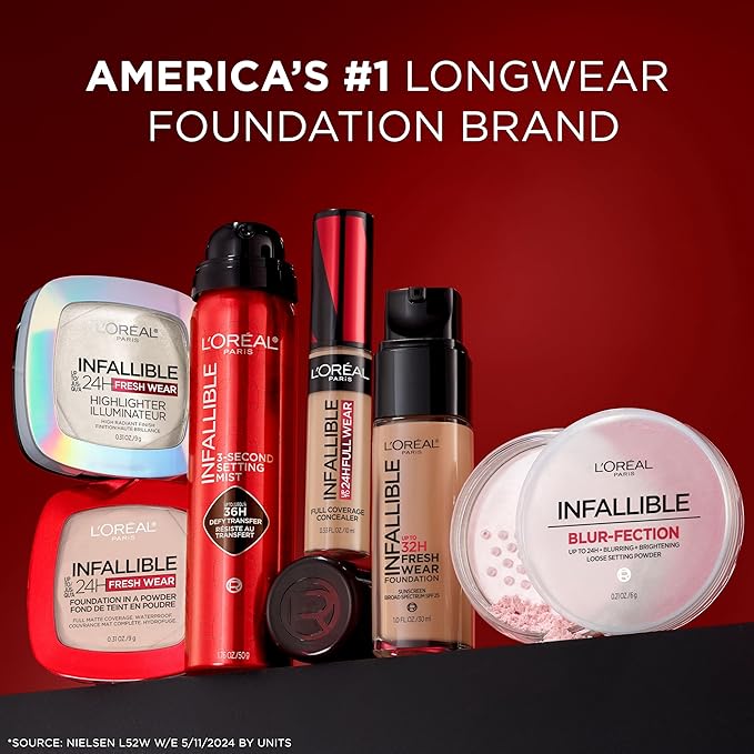 L'Oreal Paris Infallible Blur-fection Longwear Loose Setting Powder, Blurring Face Powder With Up to 24HRs of Wear, Brightening Deep Pink, 1 Kit