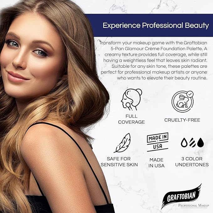 Graftobian HD Glamour Crème Foundation Palette (Neutral #3) - High Definition 5 Color Makeup Palette, Cream Based Foundation Concealer and Contour Palette, Full Coverage - Deep Neutral Skin Shades