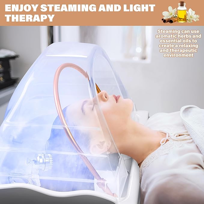 Head Spa Equipment with 60L Water Storage Tank, Warm Steam & Hair Wash Sink for Scalp Care and Relaxation (Head Spa Equipment-White)