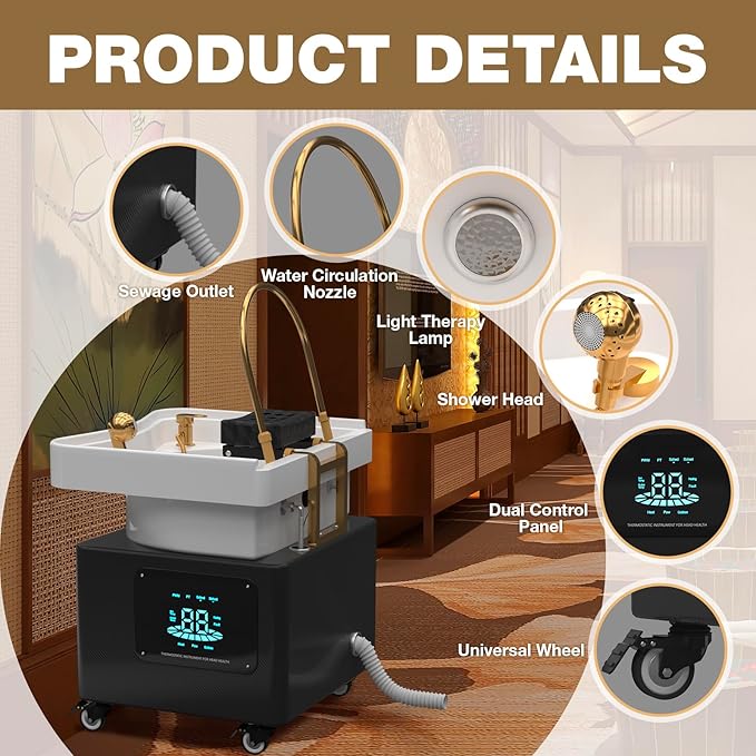 Plumbed-In Head Spa Equipment, Waterfall Head System for Spa Beds, Warm Steam & Hair Wash Sink for Scalp Care and Relaxation in Salons and Health Clubs