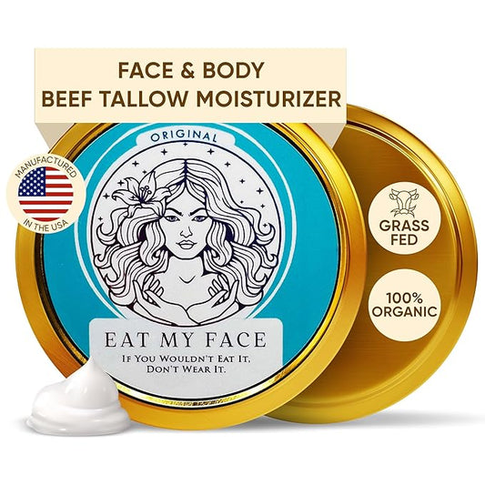Eat My Face Tallow Face Moisturizer - Beef Tallow for Face Neck & Body, Beef Tallow Moisturizer, Organic Beef Tallow Face Cream, Grass Fed Beef Tallow for Skin, Made in USA - Tallow Cream, 4.0 fl oz