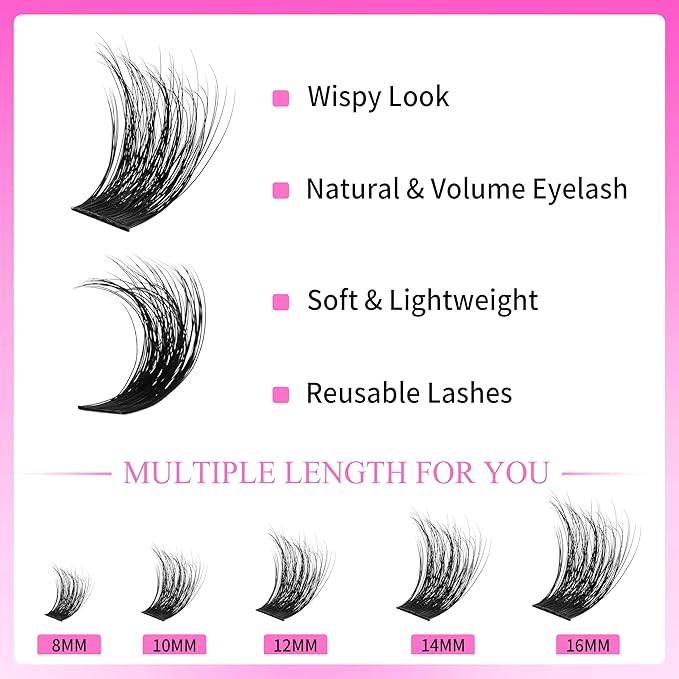 VEYESBEAUTY Lash Clusters Kit Fluffy Individual Lash Extensions Xtreme 3D Layered Volume Eyelashes kit Thin & Invisible Band Wispy Faux Mink Lash Mixed Length 10-18mm with Bond&Seal Remover Applicator