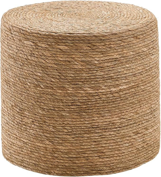 Wimarsbon 18'' Ottoman Pouf, Natural Braided Poof, Rustic Handweave Lounge Pouffe, Boho Footrest Stool for Bedroom, Accent Table for Living Room (18inch Natural Cattail)
