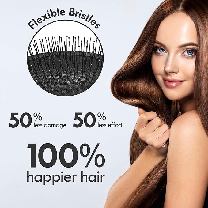 Air Cushion Detangling Hair Brush - 2 Pack Detangler Hairbrush with Ultra Soft Bristles for Effortless Tangle Removal - For Wet Dry Damaged Curly Hair for Women Men Boys Girls Kids - Black & Purple