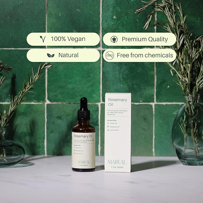 Pure Rosemary Oil for Hair Growth & Scalp Health | Infused with Castor & Coconut Oil | Hair Thickening & Regrowth Treatment for Women & Men | 100% Natural | Up to 2-Month Supply | 1.7 fl oz | MAREAL