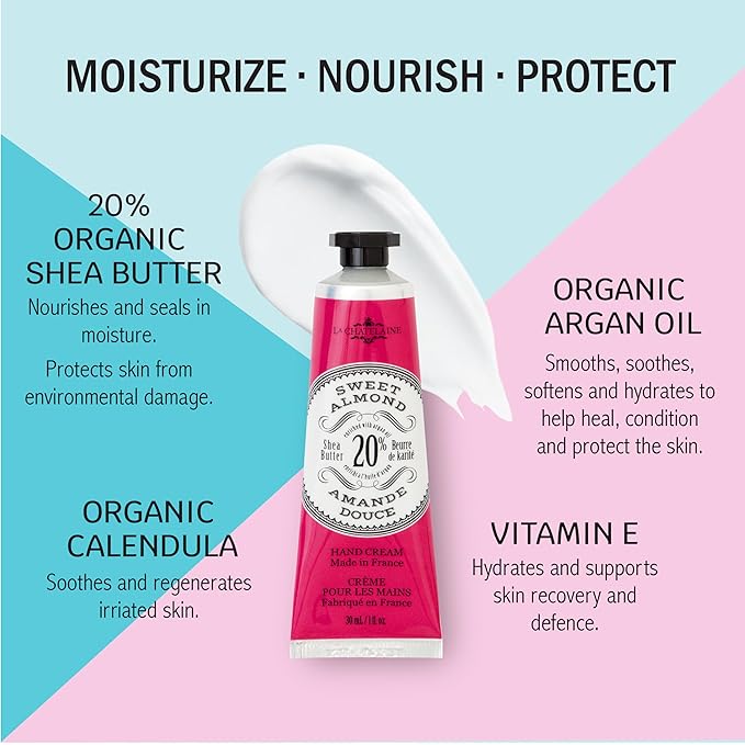 La Chatelaine 20% Shea Butter Hand Cream Travel Size Tin, Gift Set for Women, Nourishing Hand-Care Set for Holiday (Coconut Milk, Shea, Lychee Cranberry)