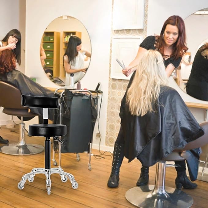 Swivel Rolling Stool Round Chair,Thick Sturdy Padding,Adjustable Stool with Wheels for Doctor,Medical,Massage Salon,Office,Shop(Black,with Back)