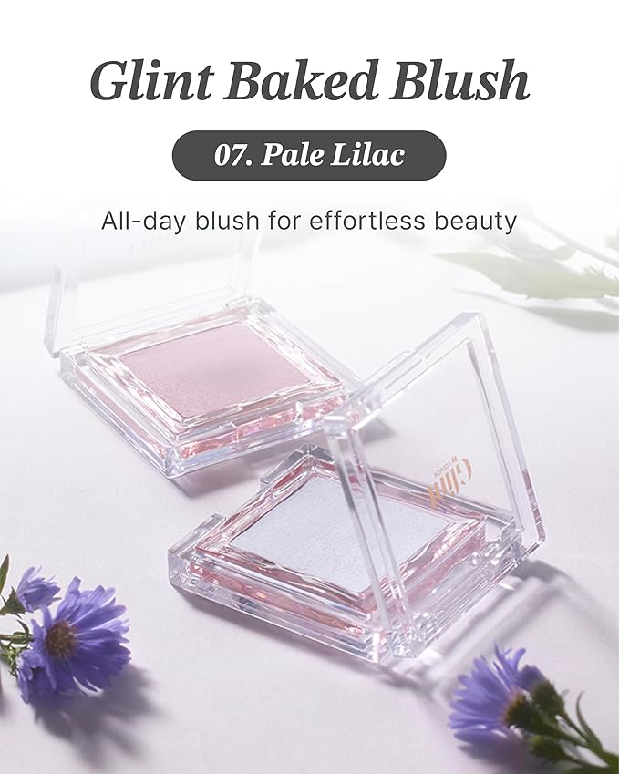 Glint Baked Blush (Pale Lilac, 0.08oz) - Long-Lasting, All-Day Face Blush Powder for a Natural Look. Korean Skin Care, Korean Makeup. Blendable Color for Eyes, Cheeks & Body.