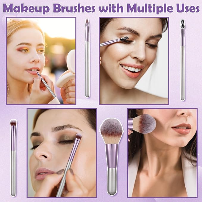 20PCS Makeup Brushes Set,10 Pcs Travel Makeup Brush with Mirror,Storage Bag and 8PCS Makeup Sponges for Home,Travel, Party