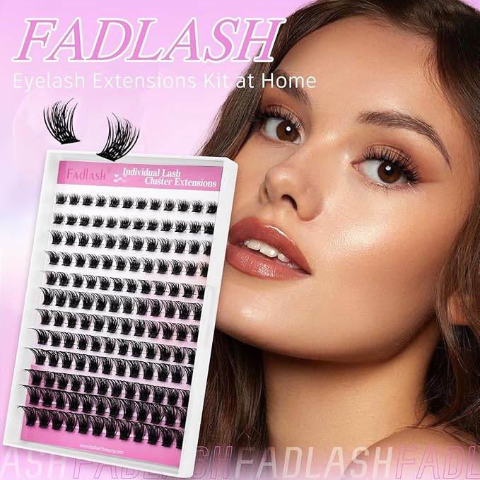 FADLASH Lash Clusters Natural Eyelash Clusters 8-16mm DIY D Curl Cluster Eyelash Extensions Reusable Individual Lashes with Soft Thin Band for Self Use (R017, 8-16mm)