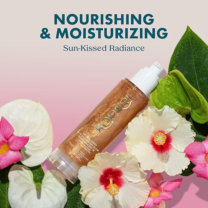 Kopari Sun Shield Body Glow, Broad Spectrum SPF 30, Lightweight Shimmering Gel Texture Absorbs Quickly, Non Sticky, Glowing Results, Golden Amber 5 oz