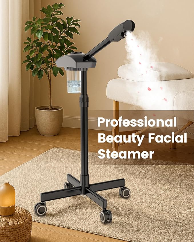 Kingsteam Professional Ozone Nano-Ionic Facial Steamer | Deep Cleansing Hydrating | Salon Home Spa Face Steamer | Pore Cleanser | 60-Min Timer | 360° Swivel | Esthetician Favorite Tool, Black