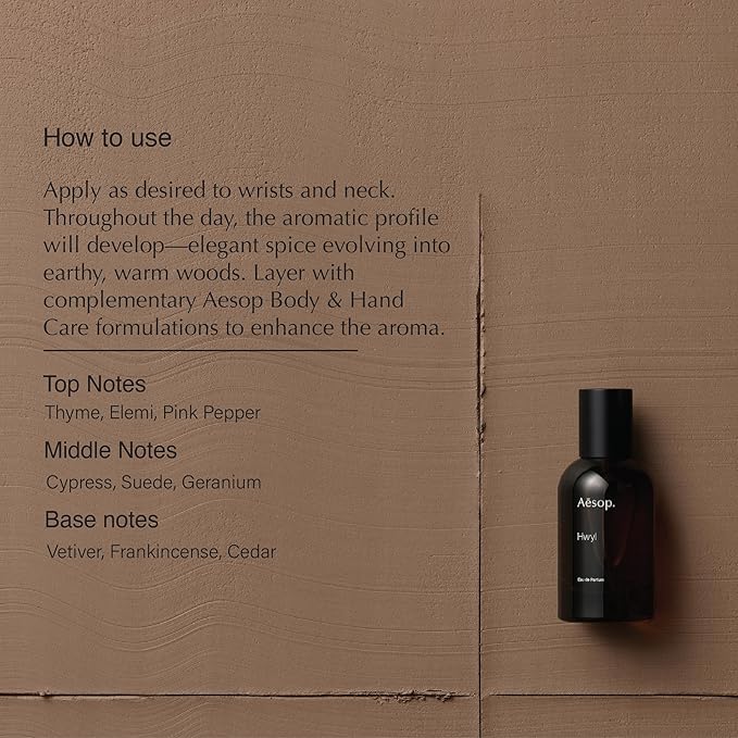 Aesop Hwyl Eau de Parfum | Smoky, Woody, Rich Fragrance | Cypress, Frankincense, Vetiver | Unisex | 1.6 oz