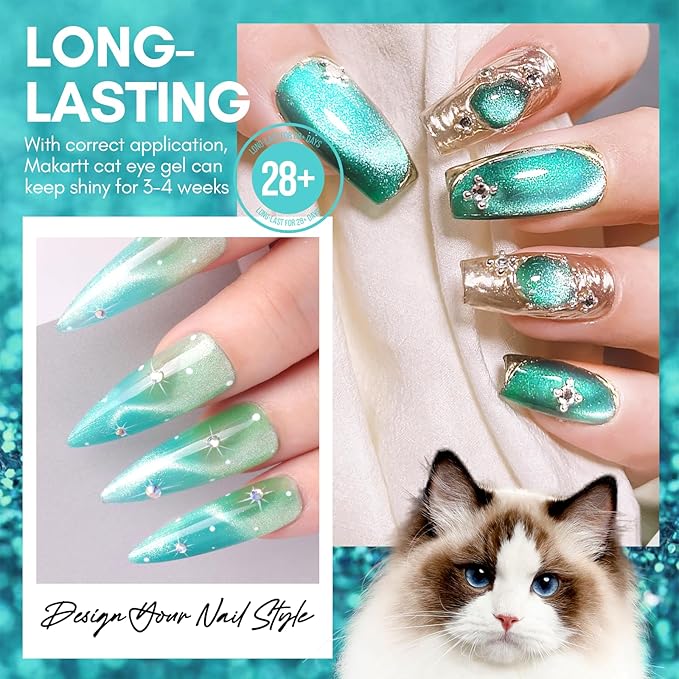Makartt Cat Eye Gel Nail Polish: Reflective Glitter Gel with Magnet for Temperature Changing Magnetic Nails, Nail Polish UV/LED Light Cured, DIY Nail Art, Salon & Home Use(Olive Catway) 10ml