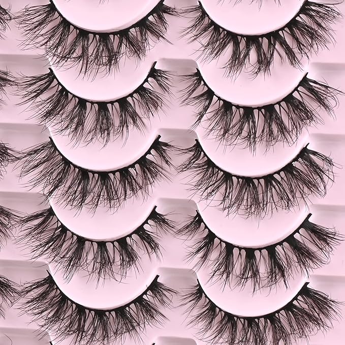 FARRED Lashes Natural Eyelashes Wispy Cat Eye False Lashes Fluffy Fake Eyelash Natural Look 14 Pairs Short Faux Mink Strip Eye Lash Pack for MUA and Beginners Daily Makeup (F4 | 9-16mm)