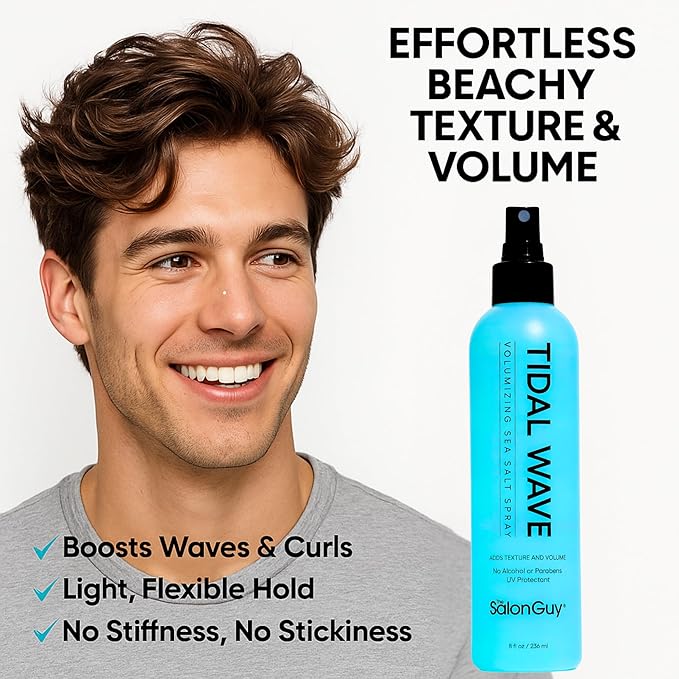 THESALONGUY Tidal Wave Sea Salt Spray – Texturizing & Volumizing Hair Spray for Beach Waves, Natural Texture & Lift – Styling Spray for Men & Women, 8 oz