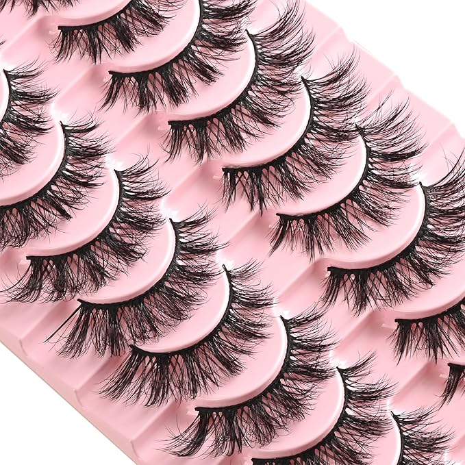 FARRED Cat Eye Lashes False Eyelashes Short Natural Eyelashes Strips 15mm Fluffy Wispy Strip Eyelash 10 Pairs Cute Natural Fake Lashes Packs Small Full Pestañas Set (C9 | 9-15MM)