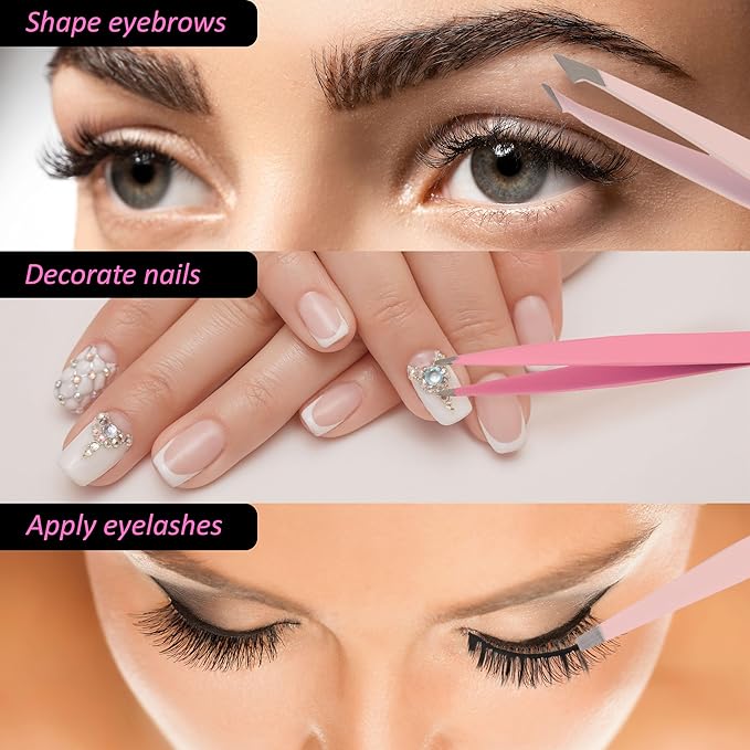 Perfect Brow Kit - 4pk Soft Touch Tweezers, Hair Removal Tweezers For Women |Angled and Pointed Tweezer Set, Precision Tweezers For Fine Ingrown Hair & Everyday Grooming