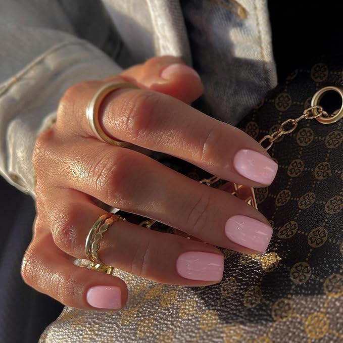 48pcs Pink Press On Nails - Short, Square, Gel, Acrylic, Natural, Handmade Thick Extra Short Nails