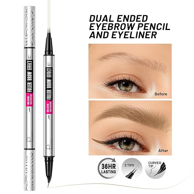 Pudaier 2 Pack 2 Fine Tip Eyebrow Pen, Waterproof Filling Faux Brow Makeup Pencils for Women with Precise Curved Brush-Tip to Fast Create Natural Hair-Like Brows, Last All-Day (Light Blonde)