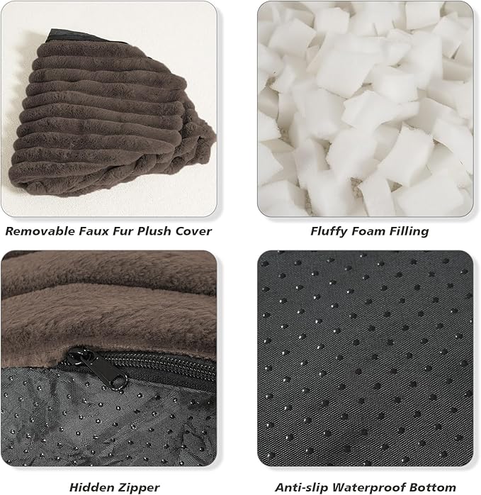 Pouf Ottoman Stuffed Round for Foot Rest, Faux Fur Poufs with Foam Chunk Filling, Storage Ottoman Pouf Foot Stool Cushion, 26 X 18 Inch Floor Chair for Living Room Bedroom Home Decor, Brown