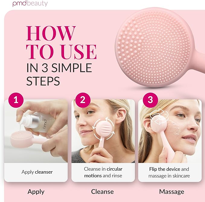 PMD Beauty: Electric Facial Cleansing Brush - Smart Facial Device with Silicone Brush & Anti-Aging Massager, Blush
