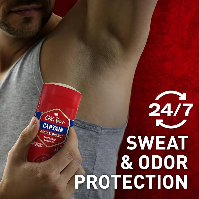 Old Spice Antiperspirant Deodorant for Men, 24/7 Sweat & Odor Protection, 24/7 Lasting Freshness, Invisible Solid, Captain with Bergamot Scent, 2.6 oz (Pack of 6)