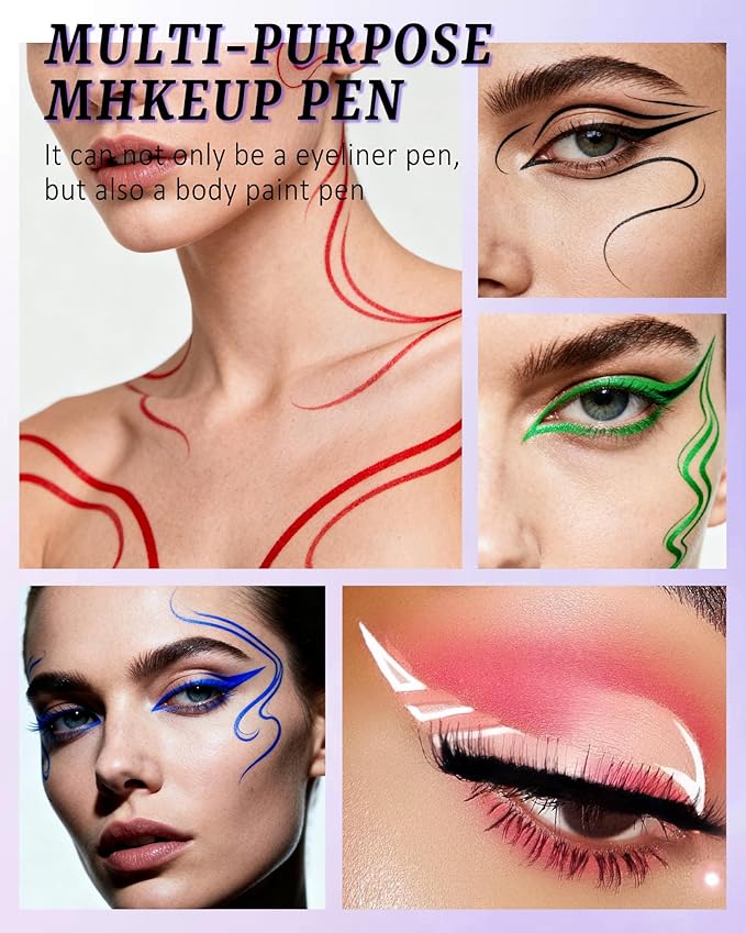 Liquid Eyeliner Pen, White Waterproof Long Lasting Colored Eye Liner Pen with Precision Tip, Matte Colorful Smudgeproof High Pigmented Eyeliner Pencil, Cosplay Party Stage Eye Makeup Gift for Women-03