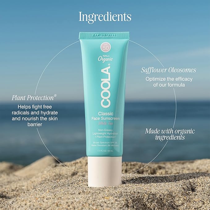 COOLA Organic Face Sunscreen SPF 50 Sunblock Lotion, Dermatologist Tested Skin Care for Daily Protection, Vegan and Gluten Free, White Tea, 1.7 Fl Oz