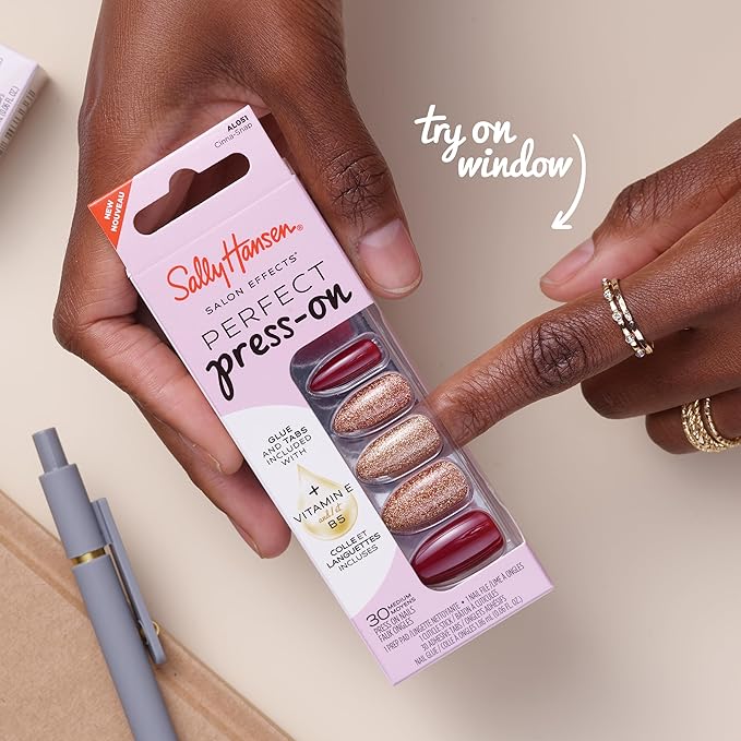 Sally Hansen Salon Effects Perfect Press-On Nails | Sq-oval Shape | Easy to Apply, Non-Damaging | 30 Nails, Nail Glue, Adhesive Tabs, File | Lunar Eclipse