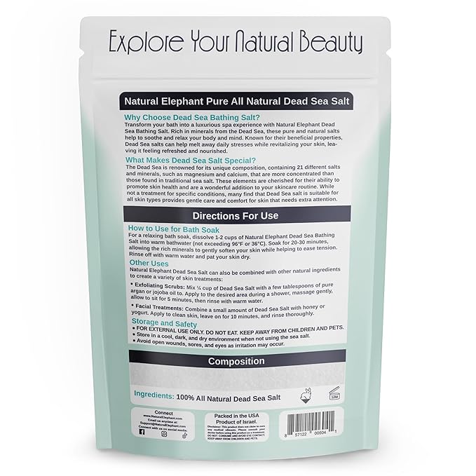 Natural Elephant Dead Sea Bath Salt | 2 Pound Bag | 100% Natural and Pure| Fine Grain | Perfect for Bathing and Soothing Soaks