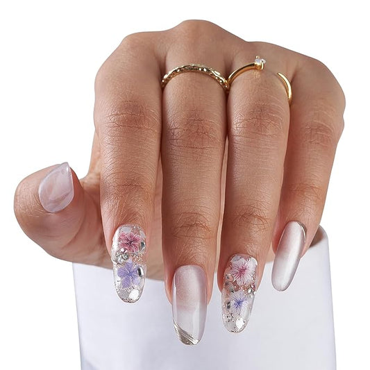 Large-Blossom Whisper French Tip Press-On 10 Nails Manicure Kit for Women | Custom Handcrafted Nail Glue, Dual Nail File, Cuticle Stick & Buffer Block | Measure Before Ordering