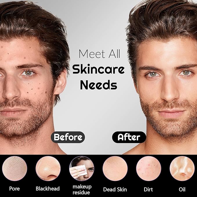 Silicone Face Scrubber, Waterproof Rechargeable Facial Cleansing Brush, 5 Cleansing Modes with Nose Brush for Men & Women Electric Face Wash Brush for Deep Cleaning, Exfoliating, Massaging-Black