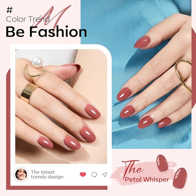 modelones Pink Short Press on Nails, Christmas Oval Fake Nails Kit Press Ons with Nail Glue, Adhesive Tabs, Nail File, Prep Pad, Manicure Stick, 32Pcs 16 Sizes